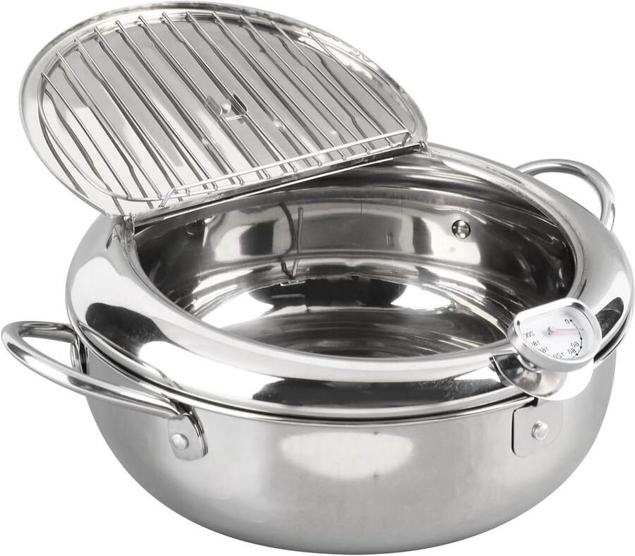 Friteuse met Thermometer Keukenpan Braadpan Thuis Koken Japanse Stijl 22 L 32 L Zilver