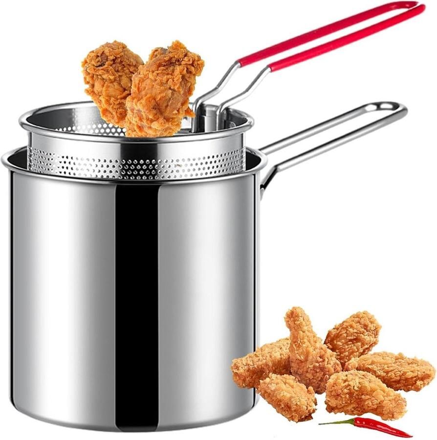 Friteuse met zeefmand Diepe pan Lekker Frituren Roestvrij staal 14 x 15 x 14 cm Meerkleurig