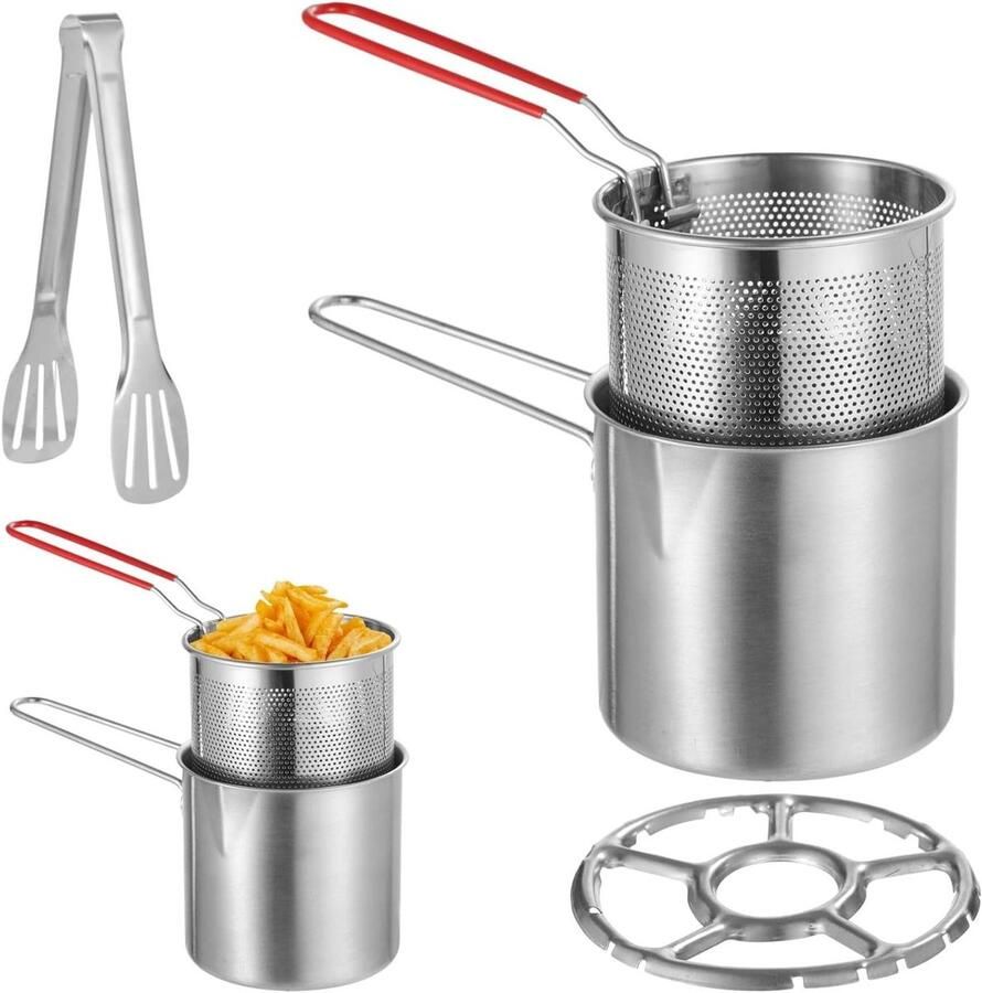 Friteuse met Zeefmand Kleine Frituurpan Thuis Frituren 304 Roestvrij Staal 13x11.5x13 cm Zilver