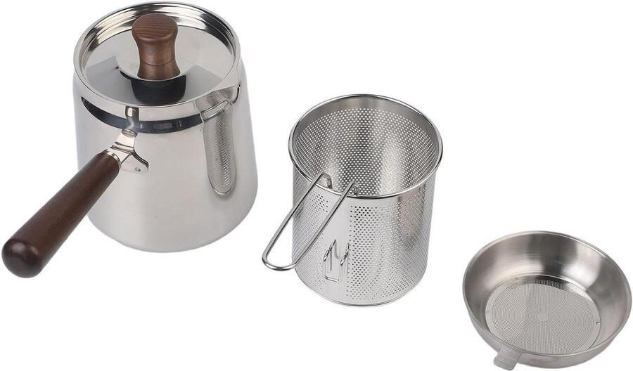 Friteuse met Zeefmand Olie Frituurpan Thuis Frituren Walnoot Handvat 1.5L of 2.0L Zilver
