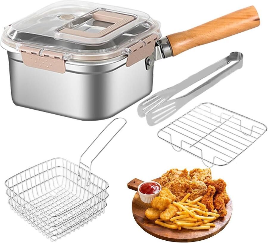 Friteuse Multifunctioneel Frituurpan Stoommand Verschillende Culinaire Bereidingen Roestvrij Staal Antiaanbaklaag 24D x 15W x 24H cm