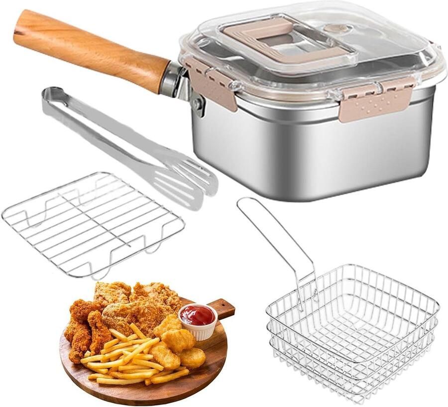 Friteuse Multifunctioneel Frituurpan Stoompan Fingerfood Bereiden Roestvrij Staal 24x15x24 cm Zilver