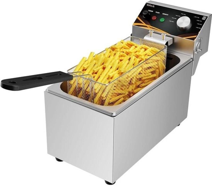 Friteuse op elektriciteit Frituurtoestel Voor gebruik thuis en in de horeca Instelbare warmte van 60-200C 3.5 Liter frituurolie Zilverkleurig