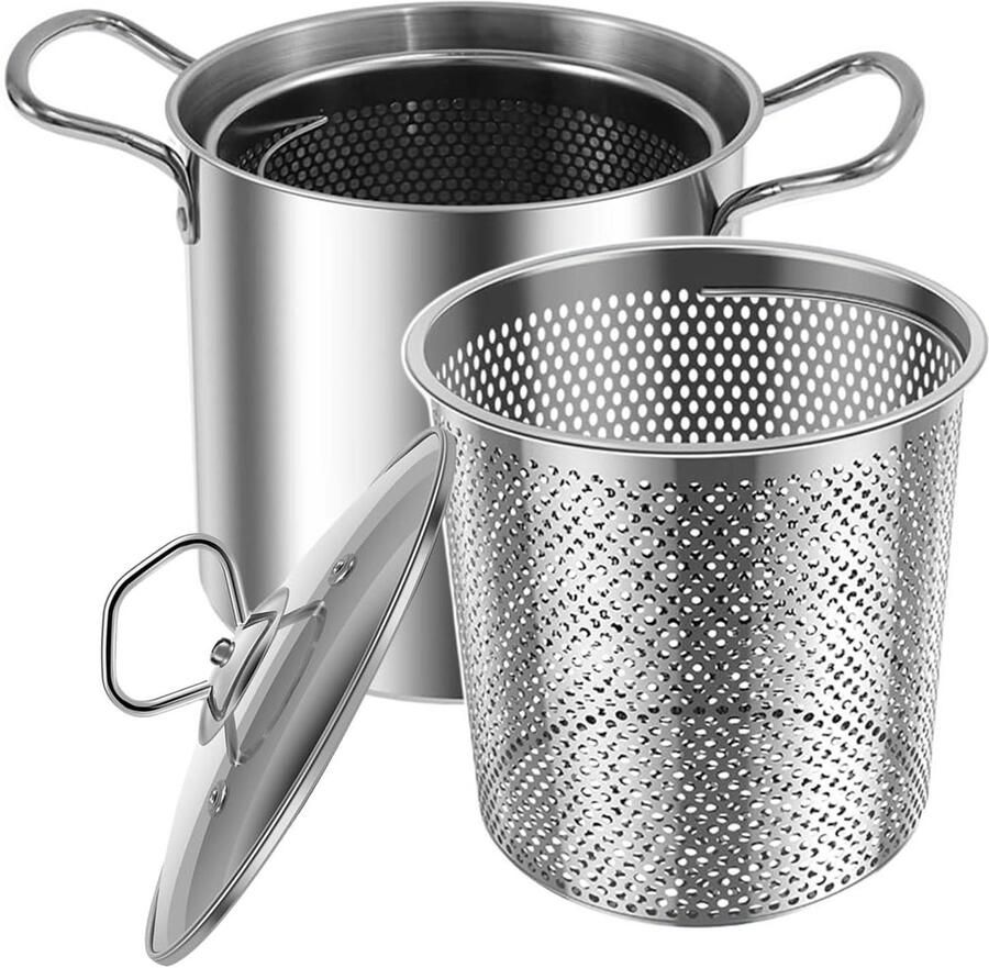 Friteuse Pan Braadpan Zeefmand Knapperige Gerechten Maken Transparant Deksel 3.5 Liter Zilver