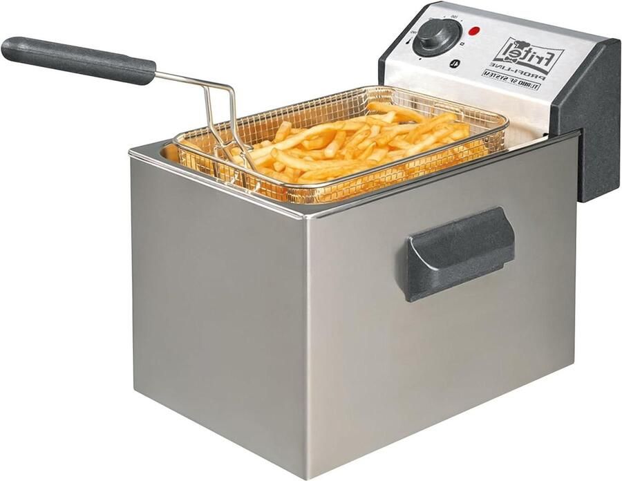 Friteuse Pan Frituurmand Lekkere friet bakken Dubbel verwarmingselement 4 Liter Zilver