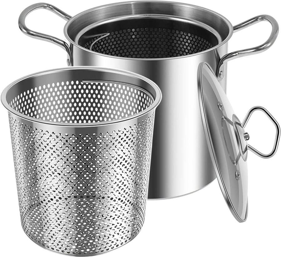 Friteuse Pan Frituurpan Kookpan Thuis Frituren Roestvrij Staal 3.5 Liter Zilver