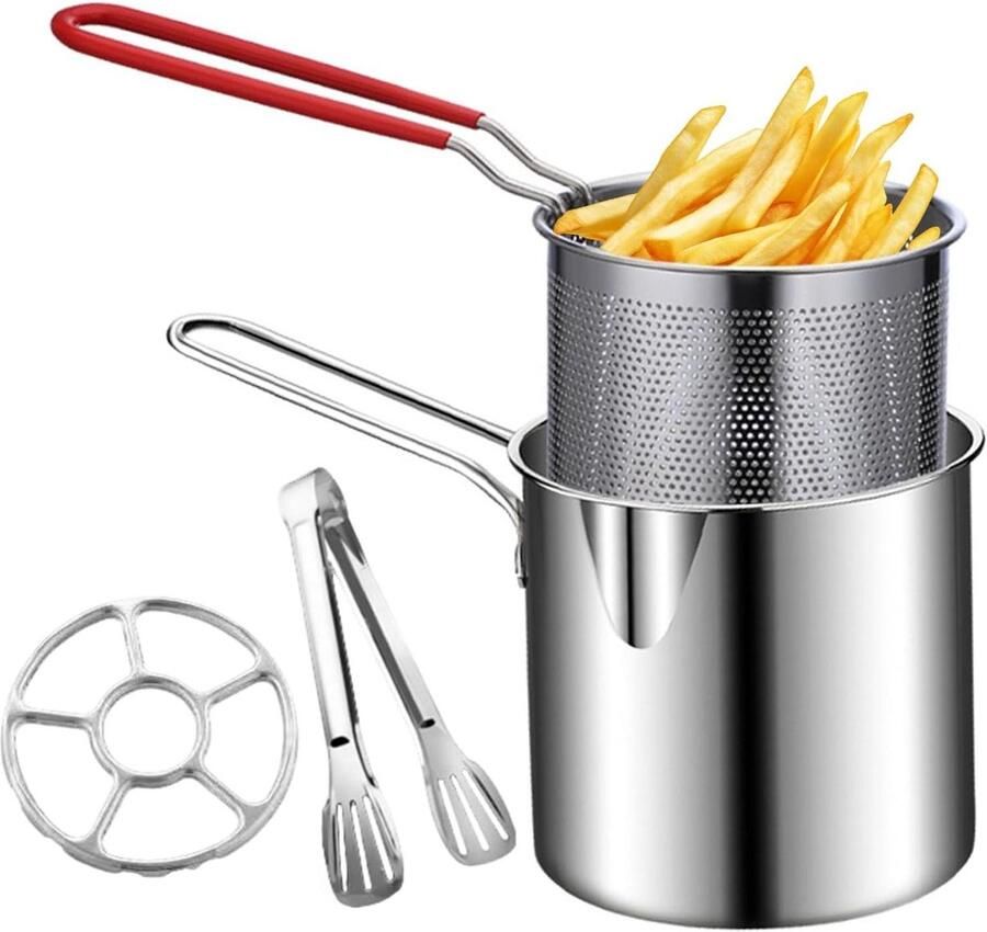 Roestvrijstalen frituurpan Keukenpot Thuis koken Ruimtebesparend ontwerp 5L capaciteit Zilver