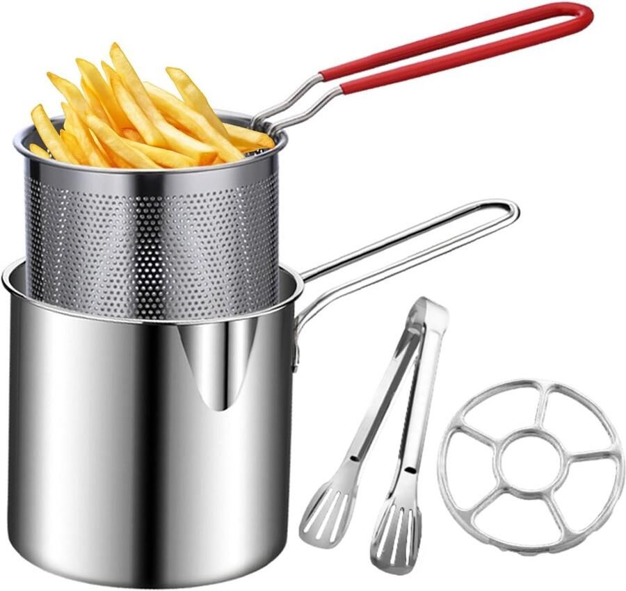 Friteuse Pan Keuken Pan Snel Frituren Met Zeefmand Compact Formaat Zilver