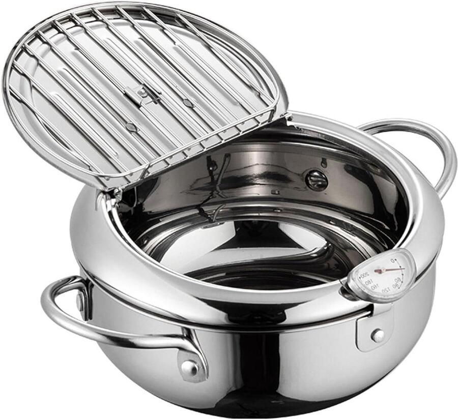 Friteuse Pan Koekenpan Fry Pot Thuis Frituren Met Temperatuurmeter 42 L Zilver