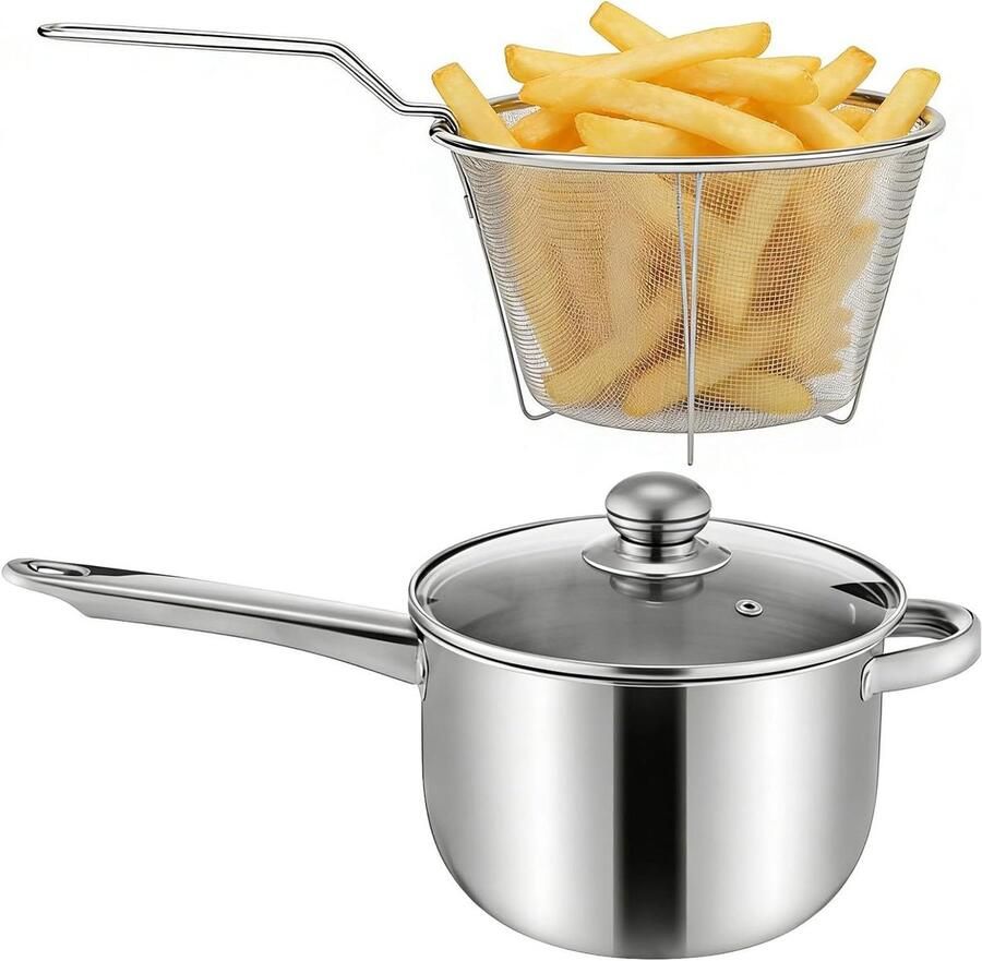Friteuse Pan Koekenpan Stoofpan Gezond Koken Efficiënte Olie Zeving 38x13x19.5cm Zilver