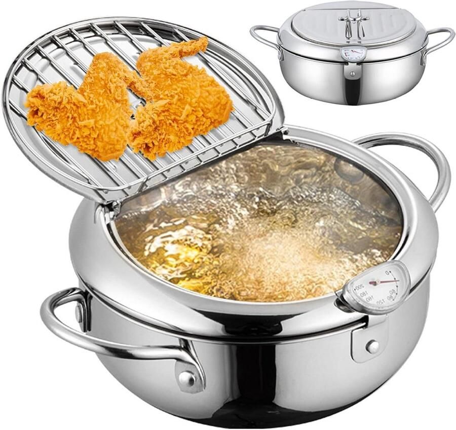 Friteuse Pan Koekenpan Tempura Thuis Frituren Met Oliedruppelrek 42 L Zilver