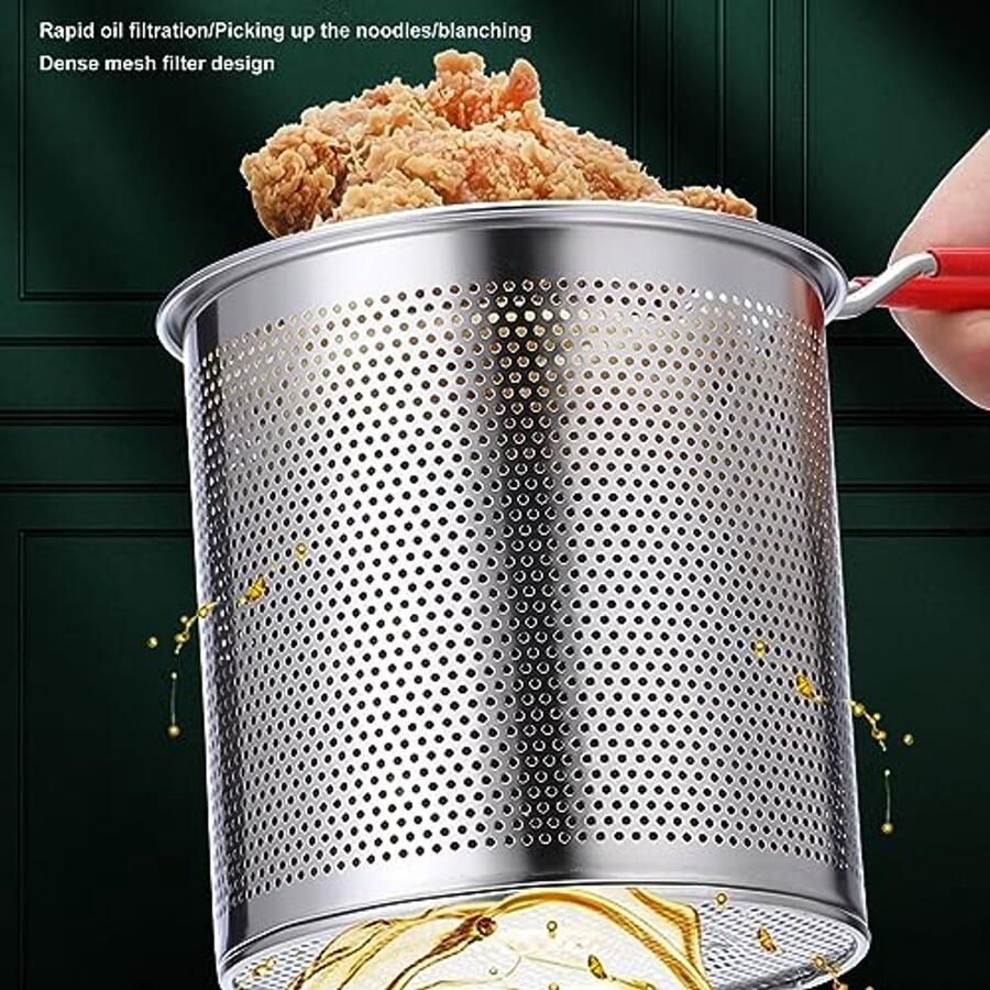 Friteuse Pan Koekenpan Zeefmand Lekker Frituren Olie Besparend Ontwerp 4-Delige Set Zilverkleurig