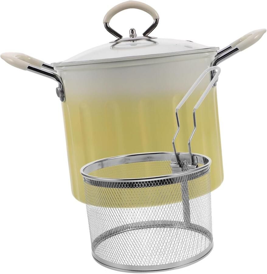 Friteuse Pan Kookpot met deksel Frituren en koken Gietijzeren constructie 27.50x20.00x16.00cm Geel