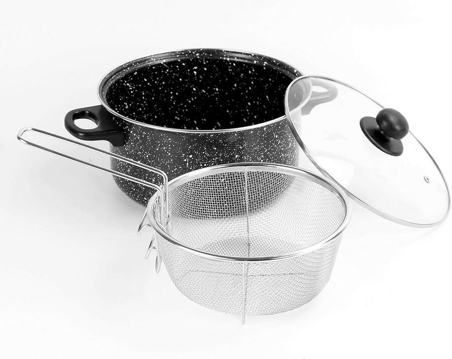 Friteuse Pan met Mand en Deksel Geschikt voor Frituren Anti-aanbaklaag