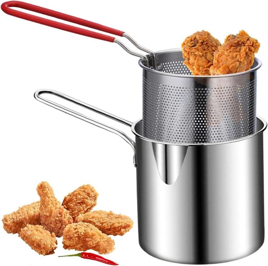 Friteuse Pan Oliebesparende Keukengerei Sneller Eten Bereiden Roestvrij Staal 304 14.8B x 14.4D cm Zilver
