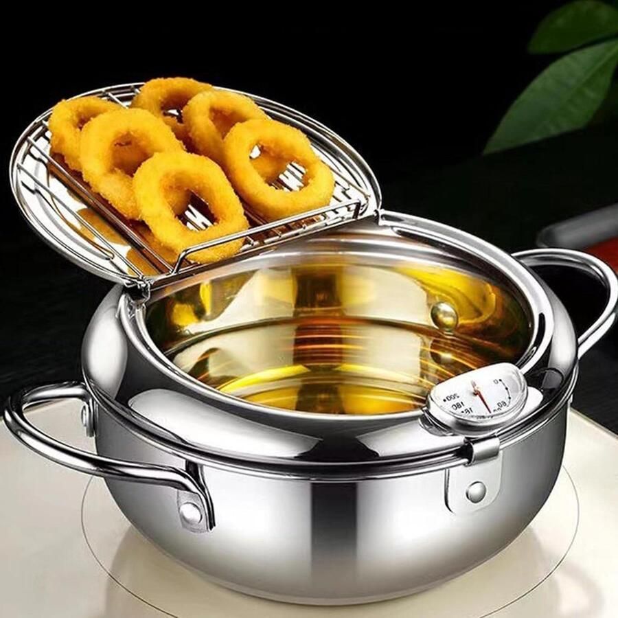 Friteuse Pan Oliepan Frituurpan Lekker Frituren Ingebouwde Thermometer 28 cm Zilver