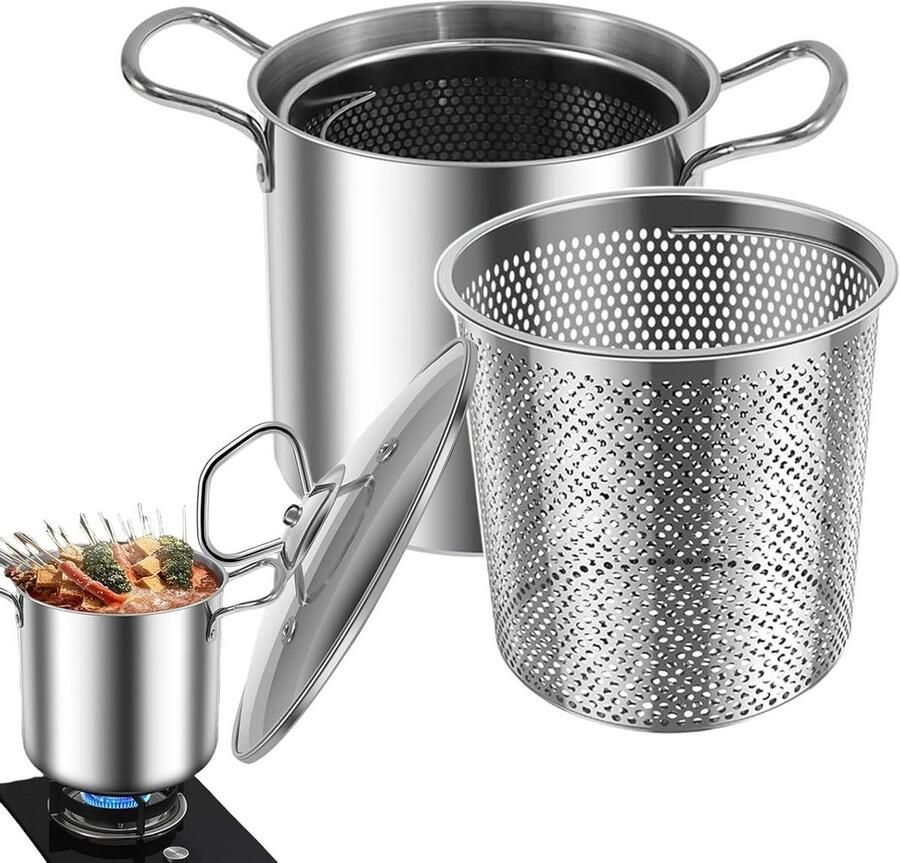 Friteuse met Mand Frituurpan Frituurcontainer Thuis Frituren Roestvrij Staal 35 Liter Zilver