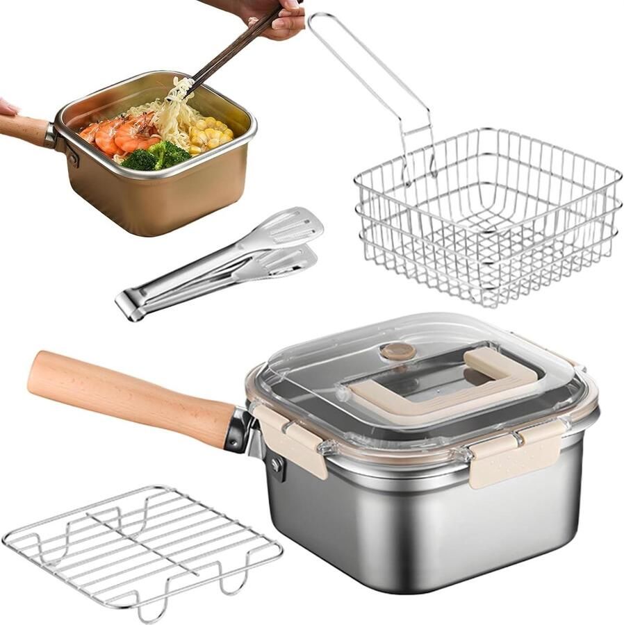 Friteuse Pannenset Koekenpan Kookgerei Buiten Koken Roestvrijstalen Duurzaamheid 35x20.5x11.5cm Zilver