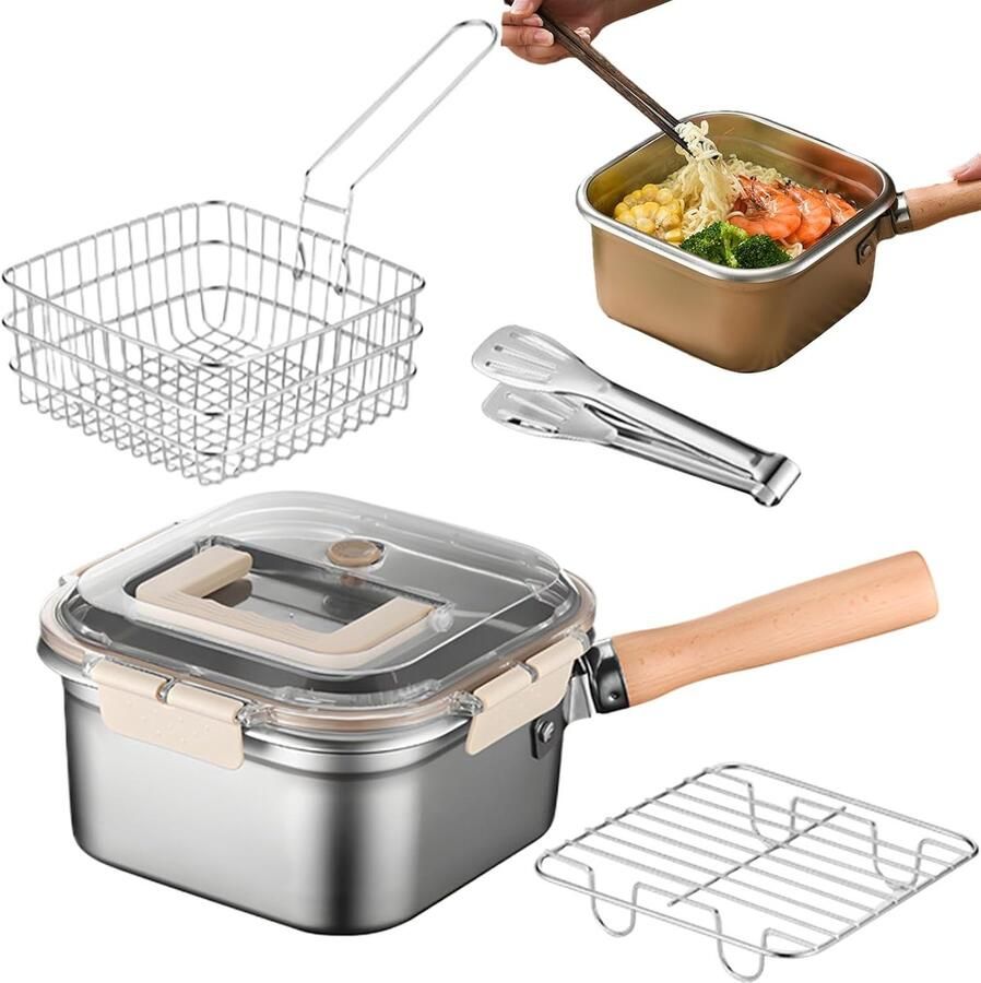 Friteuse pannenset Roestvrij kookgerei Buiten koken Met lekbak 35x205x115cm Zilverkleurig