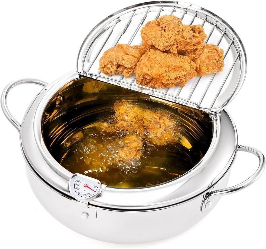Friteuse Pot Frituurpan Gezond Frituren Temperatuurregeling 42 Liter Zilver