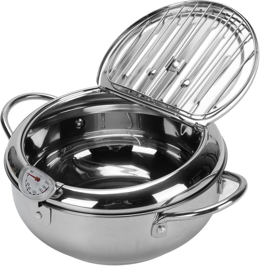 Friteuse Pot Frituurpan Tempura Thuis Frituren Met Thermometer 25x23x12 cm Zilver