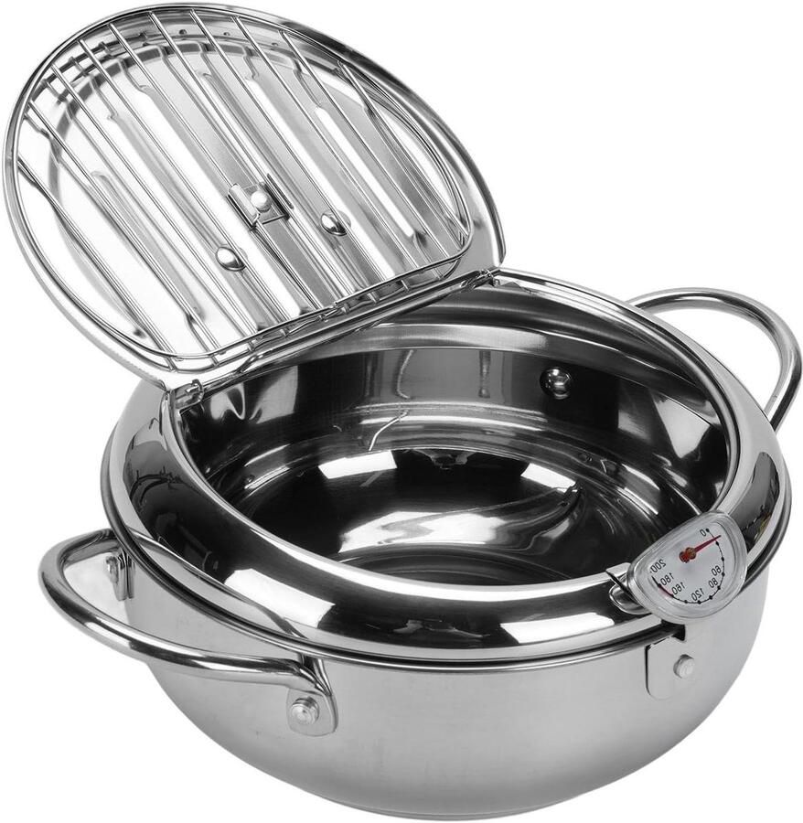 Friteuse Pot Frituurpan Tempura Thuis Frituren Met Thermometer 25x23x12 cm Zilver