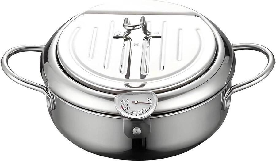 Friteuse Pot Japanse Pan Olie Pan Thuis Koken Met Ingebouwde Thermometer 22 Liter Zilver