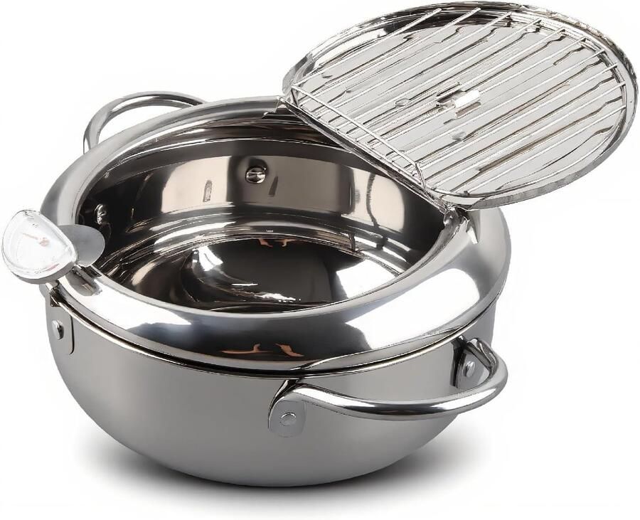 Friteuse Pot RVS 20 cm Japanse Stijl met Thermometer Voor Thuis Frituren