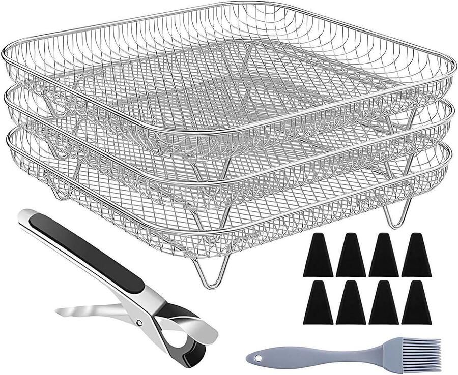 Friteuse Rek Airfryer Mand Knapperig Bakken Stapelbaar Ontwerp 20 x 20 cm Zilver