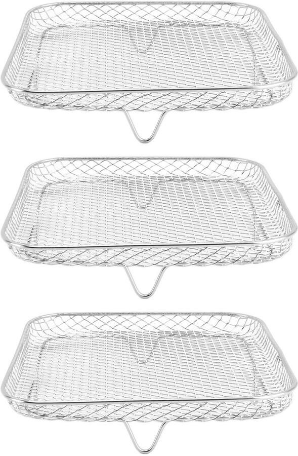 Friteuse Rek Set Stapelbaar Droogrek Dubbele Porties Koken Roestvrij Staal 304 8 Inch Compatibel Zilver