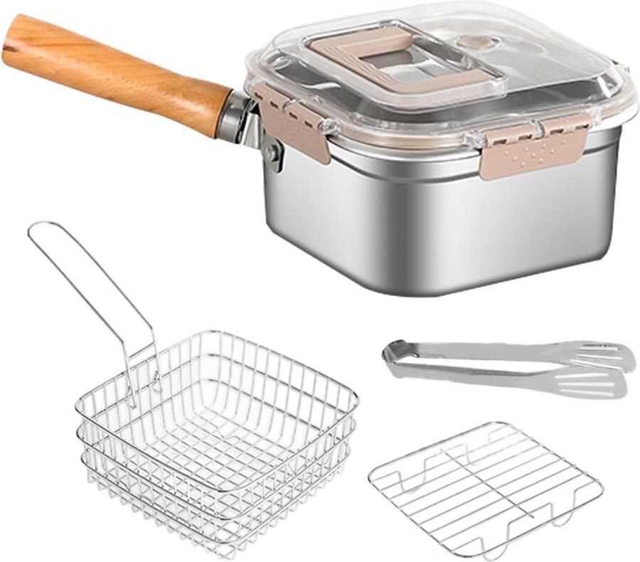 Friteuse Roestvrij Staal Dubbele Mand Pan Thuis Frituren Inklapbare Handgreep 20.5 cm Zilverkleurig
