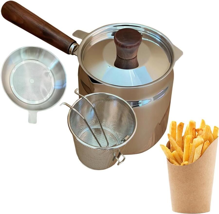 Kleine Frituurpan Frituurmand Keukengerei Lekker Frituren Vetreducerend Systeem 25D x 14W x 25H cm Zilver