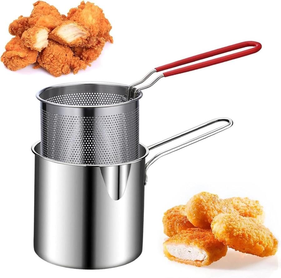 Friteuse Roestvrij staal Friteuse met filtermandje 3-delige set (friteuse + filtermandje + deksel)