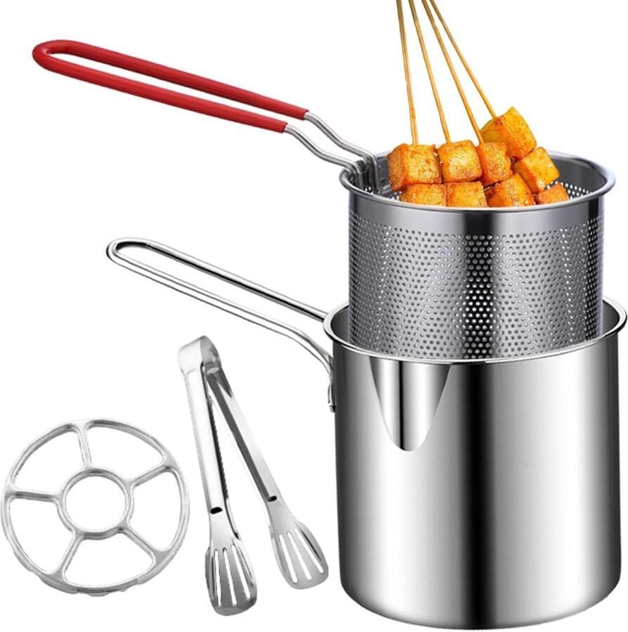 Friteuse Roestvrij Staal Frituurpan Diepe Pan Snel Eten Bereiden Hittebestendige Constructie Compact Ontwerp Zilver