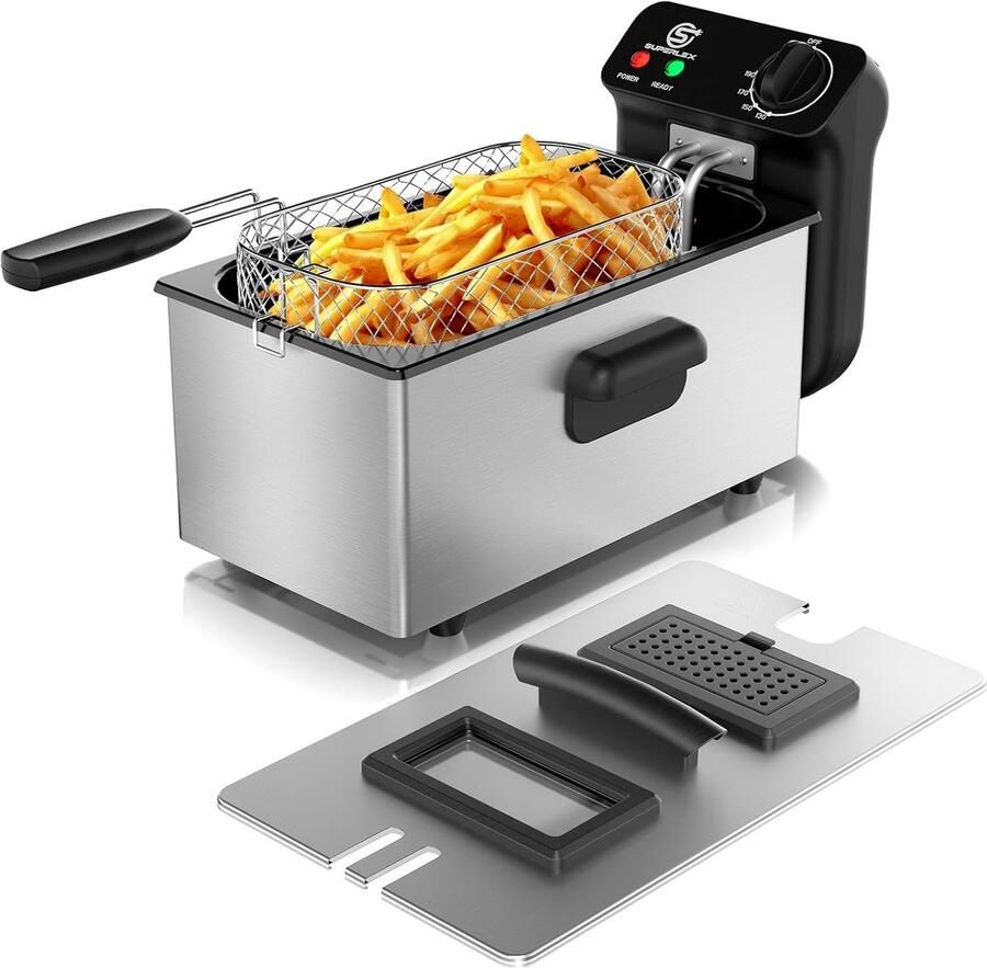 Friteuse Roestvrij Staal Frituurpan Elektrisch Knapperige Snacks Maken Koude Zone Technologie 3 Liter Capaciteit Zilver
