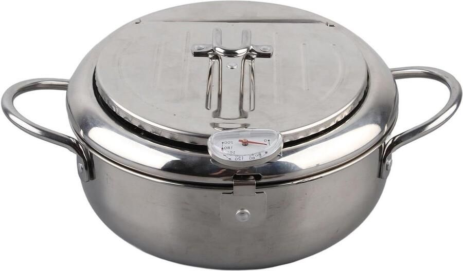 Friteuse Roestvrijstaal Japanse Pan Lekker Koken Met Thermometer 20 cm Zilver