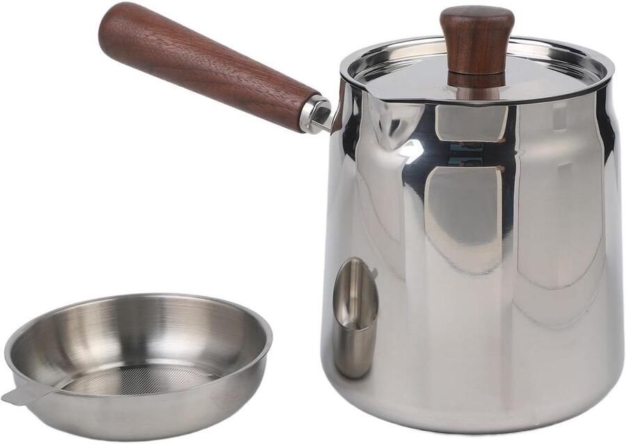 Friteuse RVS Frituurpan Diep Thuis Frituren Walnoot Handvat 1.5L of 2.0L Zilver