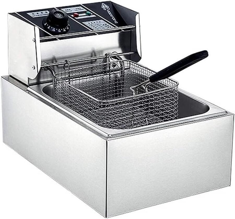 Friteuse RVS Frituurpan Elektrisch Thuis Frituren Instelbare Temperatuur 6 Liter Zilver