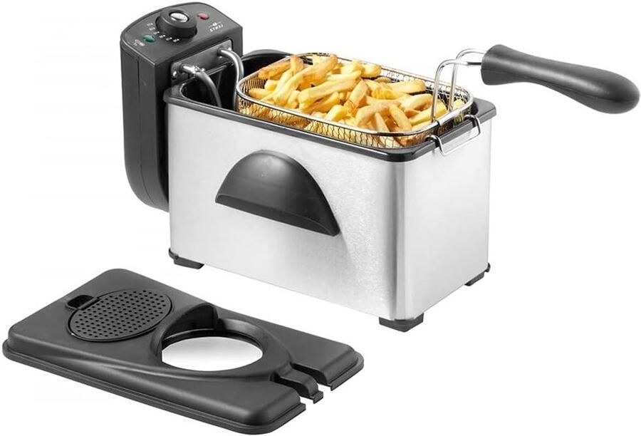 Friteuse RVS Frituurpan Koude Zone Frietjes Bakken Roestvrij Staal 3 liter Zilver