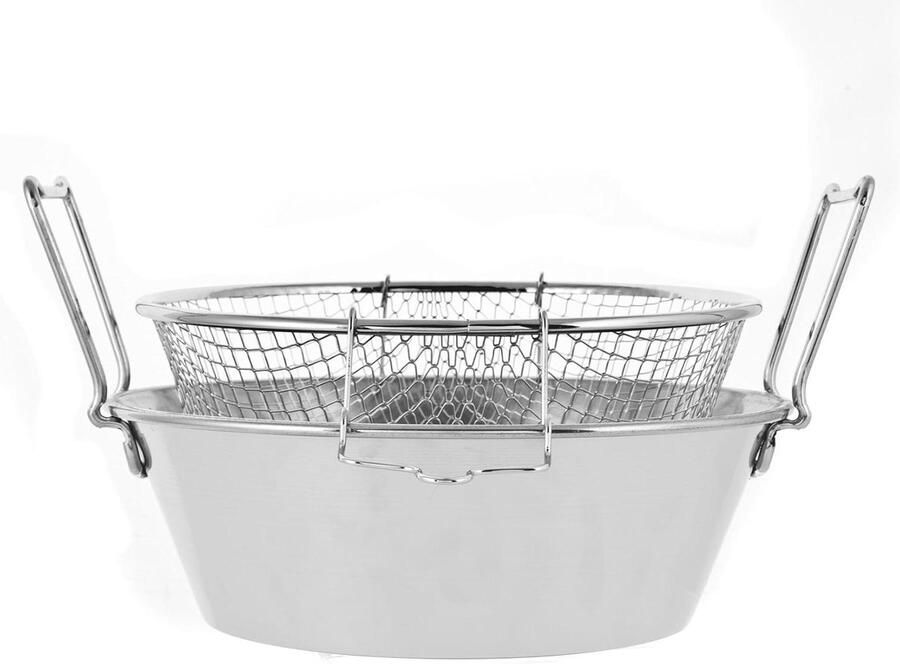 Friteuse RVS Frituurpan Mand Thuis Frituren Met Grill 30 cm Zilver