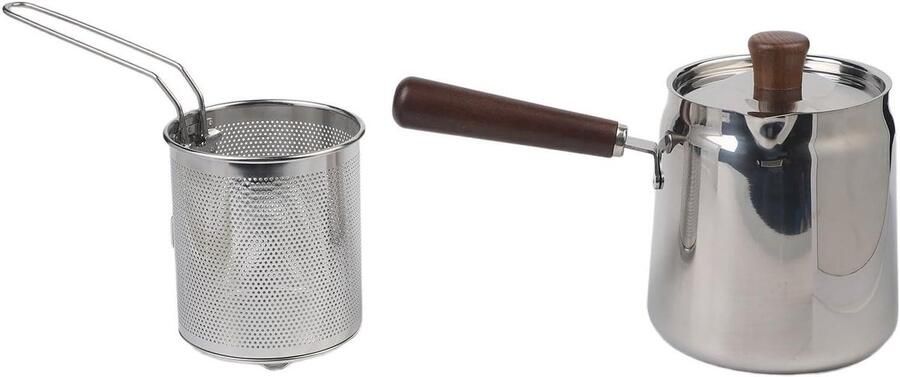 Friteuse RVS Oliepan Frituurpan Thuis Frituren Met Walnoothandvat 1.5 L Zilver