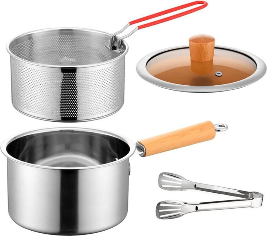 Friteuse Set Keukenpan Accessoires Gelijkmatig Frituren Snelle Warmtegeleiding Compleet Zilver