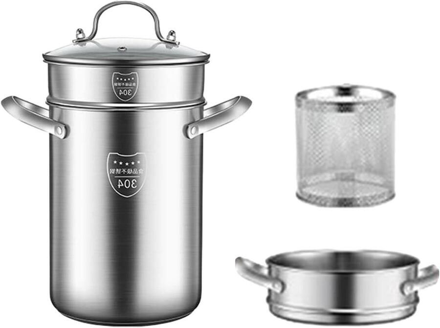 Friteuse Set Oliezeef Mand Thuis Koken Roestvrij Staal 4.5L Zilver
