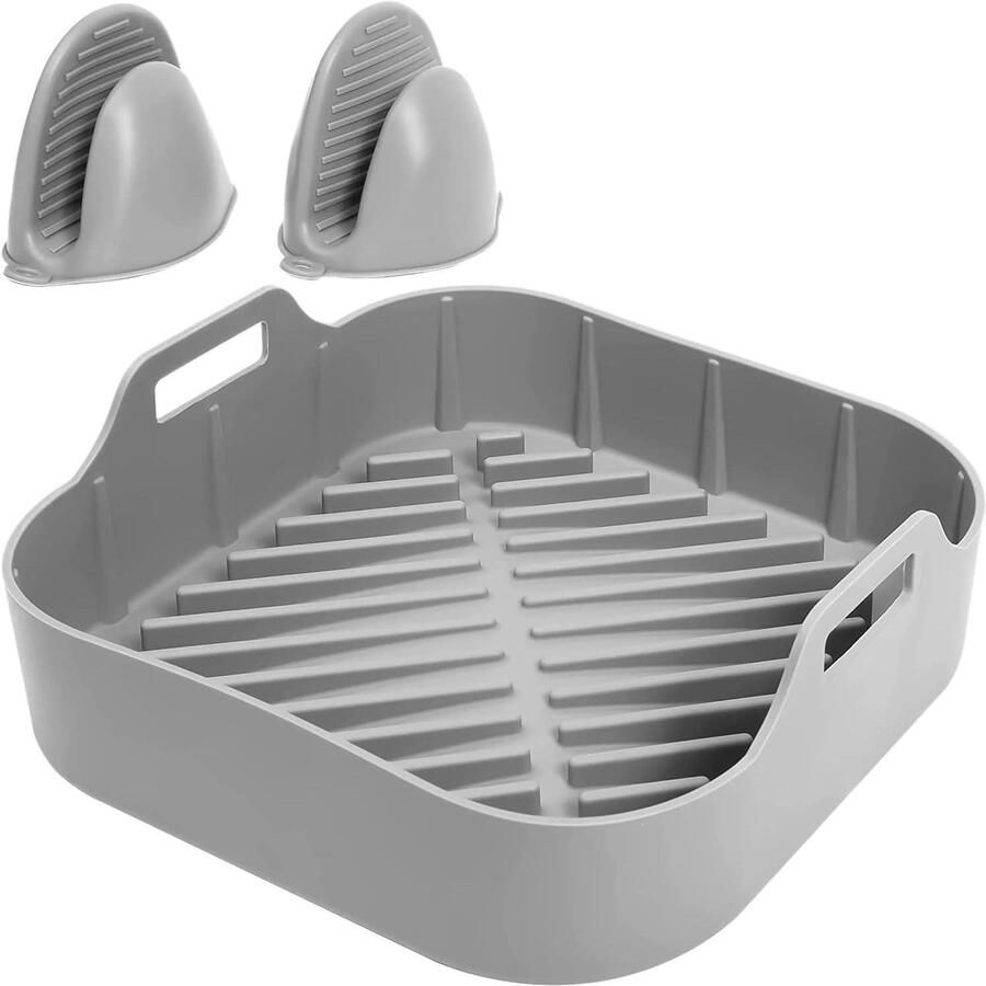 Friteuse Siliconen Pot Bakaccessoires Set Veilig Bakken Inclusief Handschoenen 20.5cm Grijs