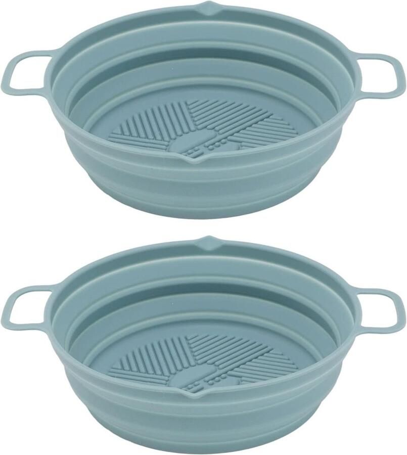 Friteuse Siliconen Voering Herbruikbare Pot Lucht Frituren Opvouwbaar Spatwaterdicht 2 Stuks 23cm Blauw