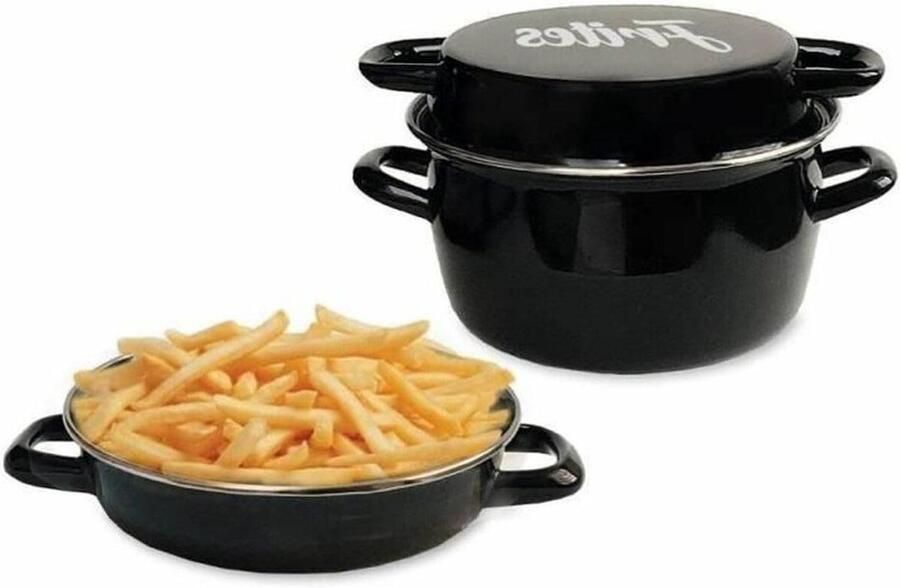 Friteuse Vetpan Koekenpan Snacks Frituren Met Mand Deksel 26 cm Zwart