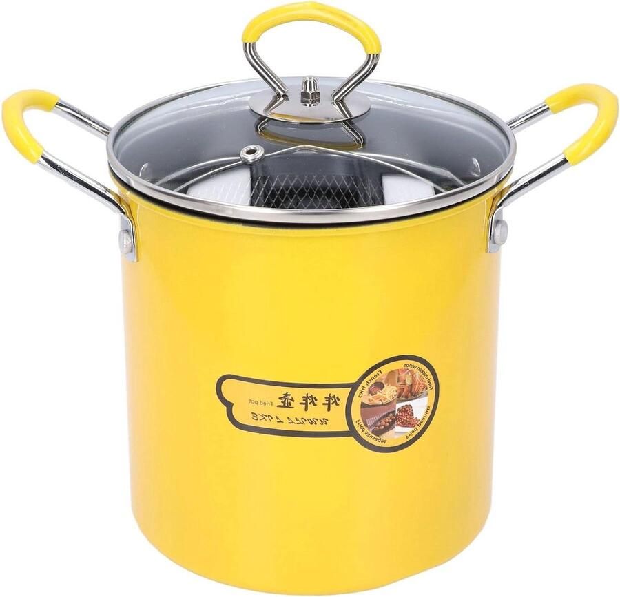 Friteusemand Roestvrij Staal Mini Frituurpan Japanse Stijl Thuis Frituren Met Oliefilter Deksel 3 Liter Zilver