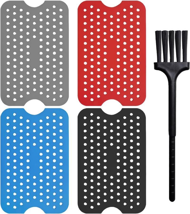 Friteusematten Set Accessoires Heteluchtfriteuse Veilig Bakken Hittebestendig Siliconen 4 Stuks 198x130mm Multicolor