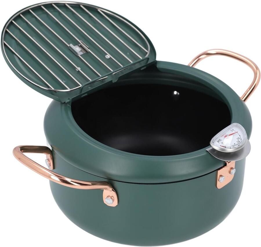 Friteusepan met Thermometer Kookpot Braadpan Frituren en Meer Dubbele Handgrepen 28x22x13 cm Zwart