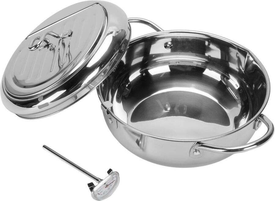 Friteusepan Roestvrij Staal Frituurpan met Deksel Thuis Frituren Nauwkeurige Temperatuurregeling 24cm Zilver